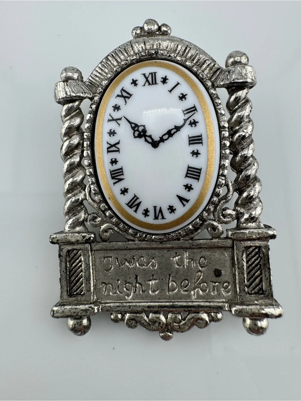 Danecraft Twas the Night Before Grandfather Clock Christmas Brooch Pin